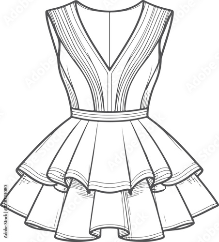 Gril dress drawing fashion illustration with long short Vector Template.