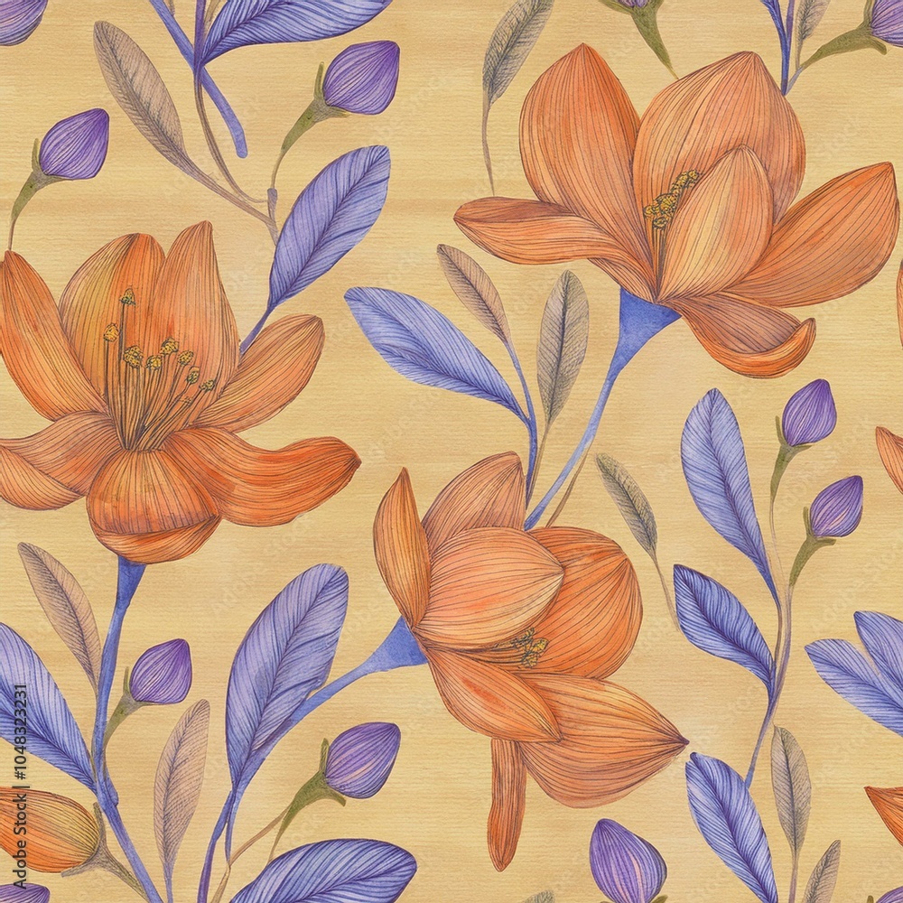 Colorful Botanical Pattern with Butterflies on Dark Background Colorful Botanical Pattern with Butterflies on Dark Background