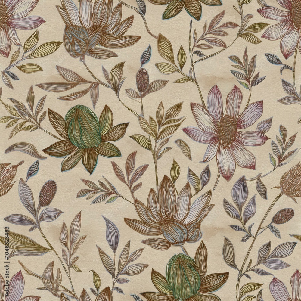 Colorful Botanical Pattern with Butterflies on Dark Background Colorful Botanical Pattern with Butterflies on Dark Background