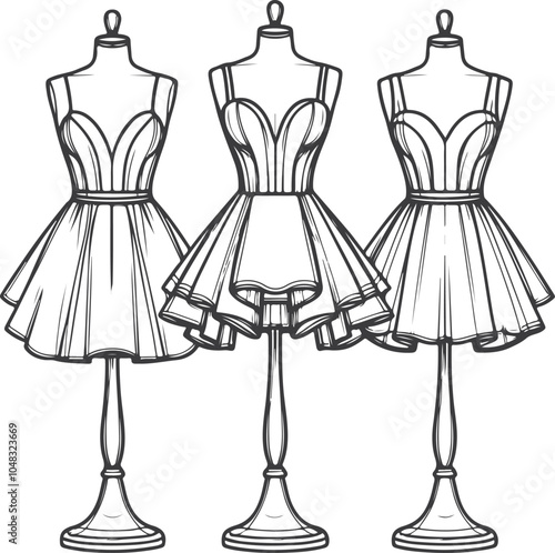 Gril dress drawing fashion illustration with long short Vector Template.