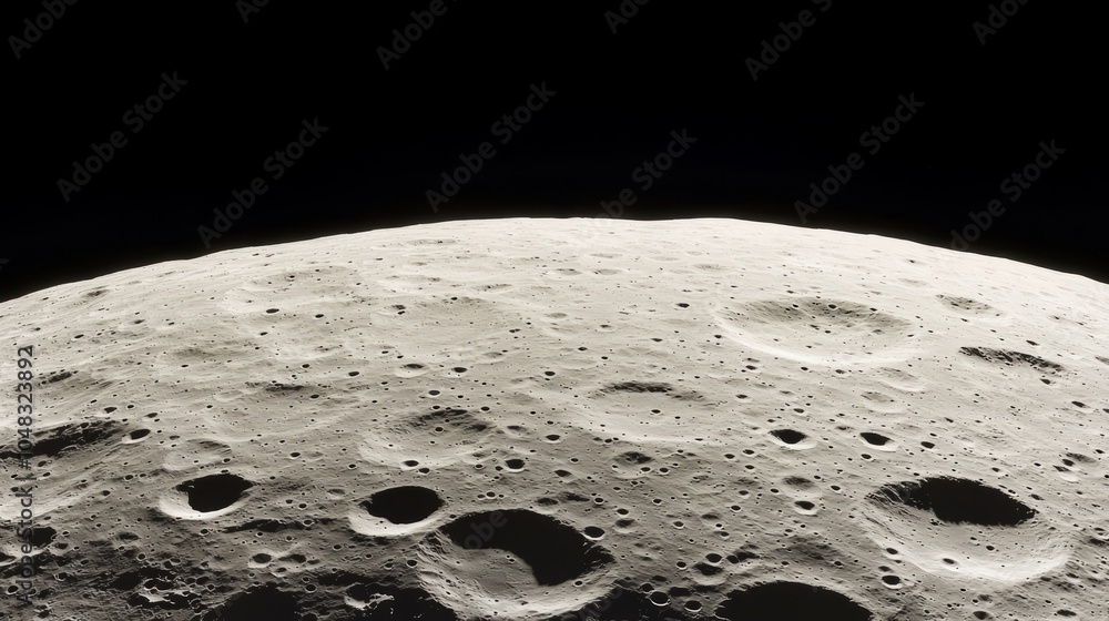 Illuminated Lunar Panorama: Full Earth's Glow on Desolate Moon Surface Illuminated Lunar Panorama: Full Earth's Glow on Desolate Moon Surface
