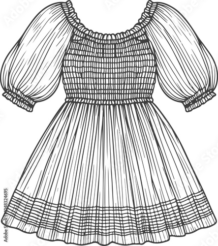 Gril dress drawing fashion illustration with long short Vector Template.