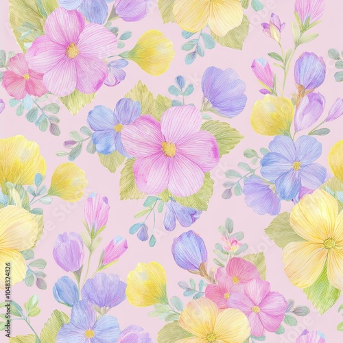 Colorful Botanical Pattern with Butterflies on Dark Background