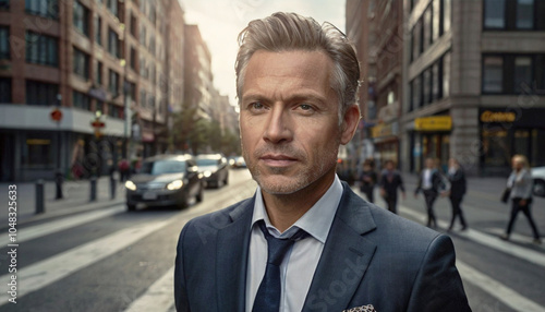 Wallpaper Mural Portrait of professional Caucasian business man in grey suit and light shirt on city street. Torontodigital.ca
