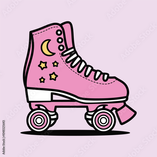 Pink roller skate with moon and stars illustration