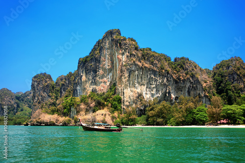 Longtail boat at Railay Beach, Krabi Province, Thailand. photo