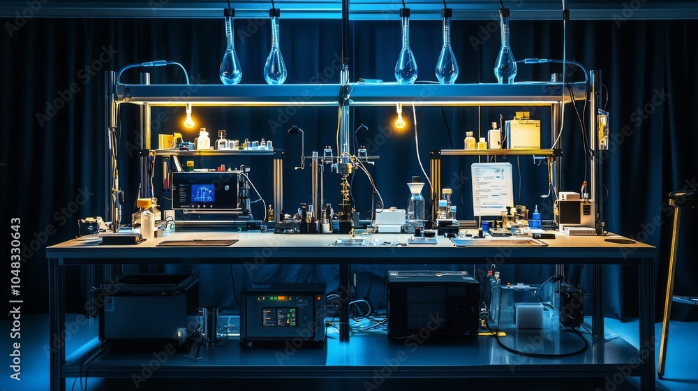 Oil analysis lab setup with diagnostic tools and proper lighting Oil analysis lab setup with diagnostic tools and proper lighting