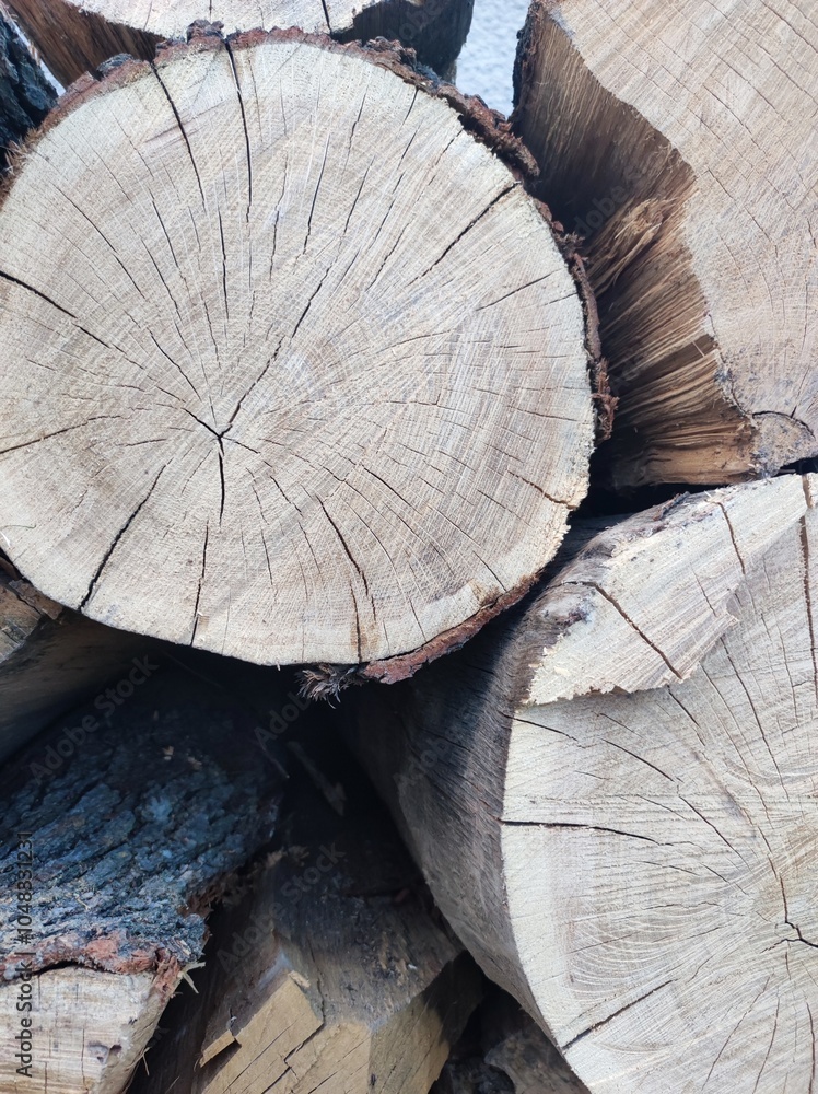 Cross-cut trees arranged randomly. Cross-cut trees arranged randomly.