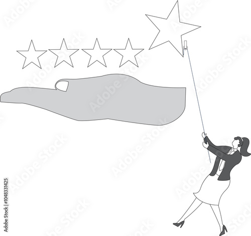 Satisfaction, People, Endorsing, Illustration, Desk, Rating, Desktop PC, Businesswoman,