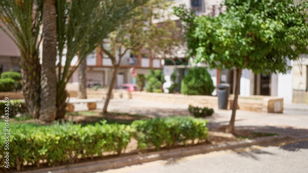 Blurry outdoor scene depicting a defocused park area with palm trees and greenery on a sunny day, featuring a bokeh effect and a hint of urban surroundings in the background. Blurry outdoor scene depicting a defocused park area with palm trees and greenery on a sunny day, featuring a bokeh effect and a hint of urban surroundings in the background.