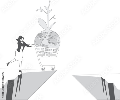 Earth,Hole,Globe, Deep, Pushing,Environment, Planet, Nature, Businesswoman,