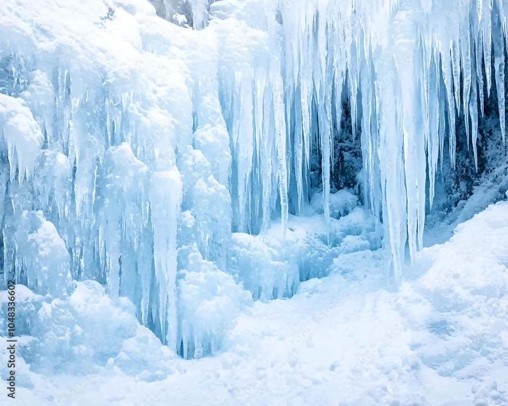 Frozen Waterfall with Icy Icicles Showcasing the Beauty and Stillness of Extreme Cold Weather Frozen Waterfall with Icy Icicles Showcasing the Beauty and Stillness of Extreme Cold Weather
