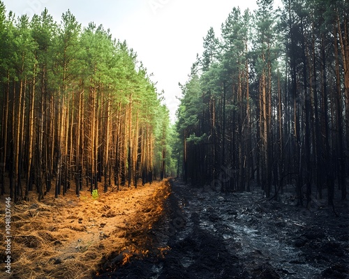 Contrasting Landscapes A Forest Half Burned by Climate Change photo