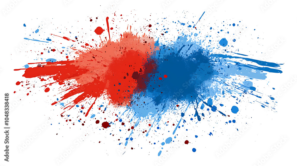 Fototapeta premium Abstract Blue and Red Paint Splatter with Brush Strokes