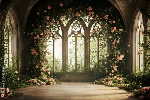 An enchanting wedding backdrop with lush greenery generative AI 