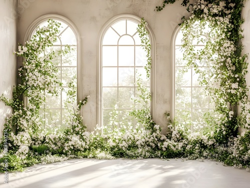 An enchanting wedding backdrop with lush greenery generative AI 