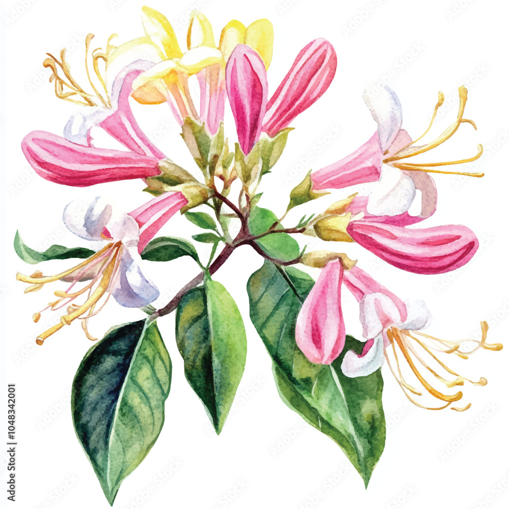 Honeysuckle flower watercolor clipart illustration Honeysuckle flower watercolor clipart illustration