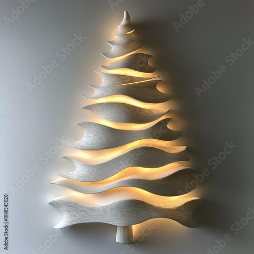 Decorative wall art resembling a Christmas tree with warm lighting in a moder...