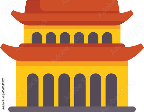 Illustration of a traditional asian temple building with a curved roof, typical of chinese architecture