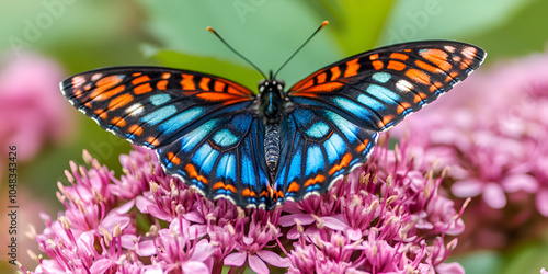 Monarch Butterfly Resting on Vibrant Flowers in Sunlight