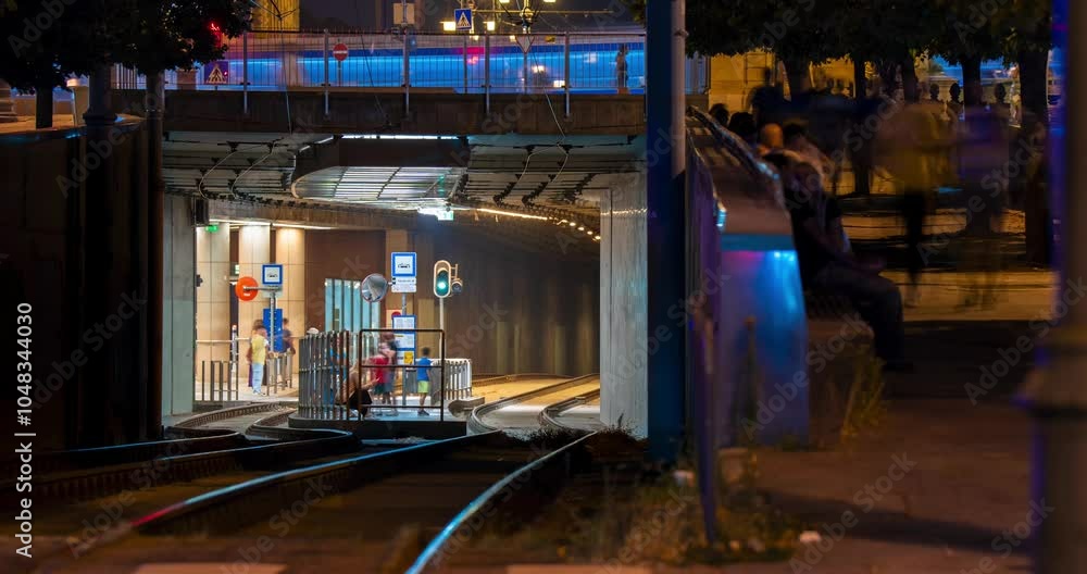 Budapest, Hungary - August 28, 2024: Fovam ter metro station at night. Timelapse, zoom in transition. Budapest, Hungary - August 28, 2024: Fovam ter metro station at night. Timelapse, zoom in transition.
