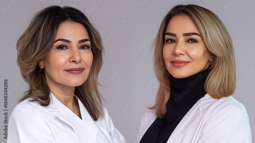 A comparative image displaying the before-and-after effects of a facelift on an Arab woman A comparative image displaying the before-and-after effects of a facelift on an Arab woman