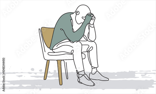 Continuous one line drawing of a sad man sitting on a chair and crying deep thinking depressed with Colorful Sad man vector illustration