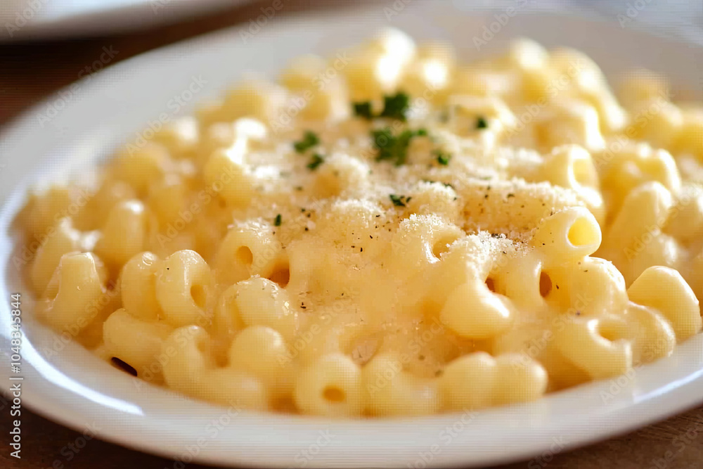 Plate of gooey macaroni and cheese Plate of gooey macaroni and cheese
