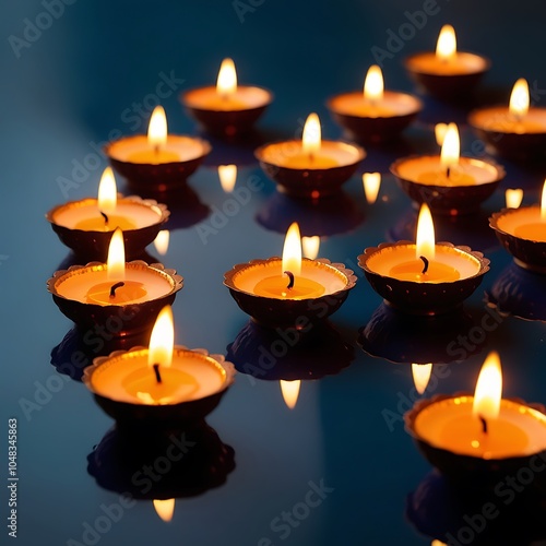 Beautifully lit diyas glowing in the darkness for a peaceful night