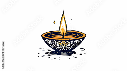 Ornate Diwali Diya with Flame Illustration photo