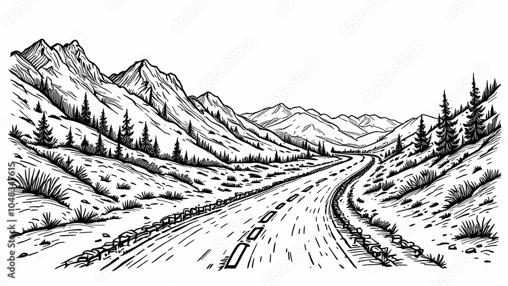 Fototapeta premium Mountain Road Through Black and White Landscape