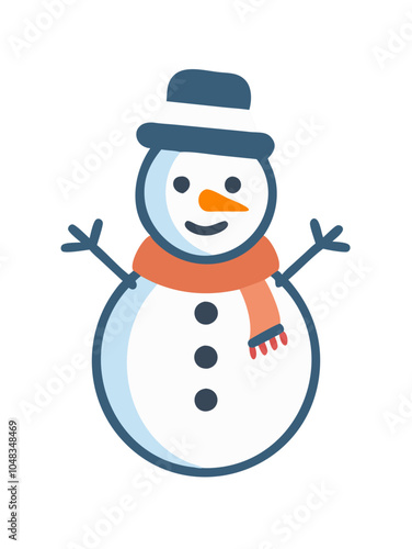 a simple, cartoon-style illustration of a snowman. The snowman has two large snowballs stacked on top of each other for its body and head. It has a black top hat and a red scarf around its neck