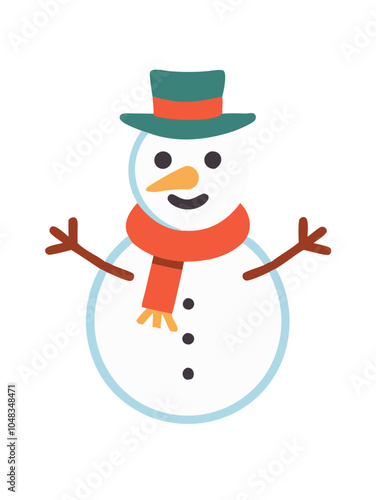 a simple, cartoon-style illustration of a snowman. The snowman has two large snowballs stacked on top of each other to form its body and head. It has two stick arms, a carrot nose, and coal eyes