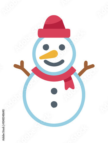 a simple illustration of a snowman. The snowman has two large snowballs stacked on top of each other to form its body and head