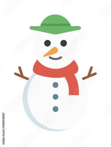 a simple illustration of a snowman. The snowman has two large snowballs stacked on top of each other to form its body and head. It has a small orange carrot for a nose, two black dots for eyes