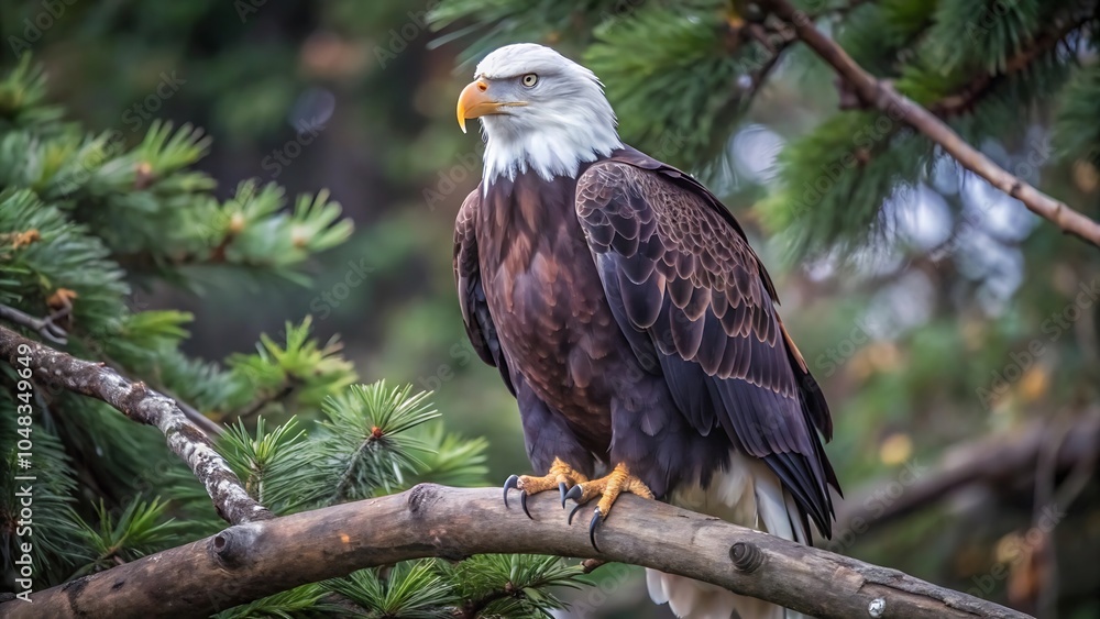 Obraz premium Bald Eagle Perched Majestically on Tree Branch