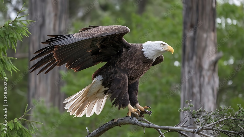 Fototapeta premium Bald Eagle Perched Majestically on Tree Branch