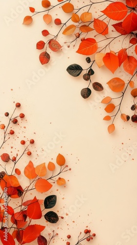 Autumn leaves arranged on a light background create a natural frame for seaso...