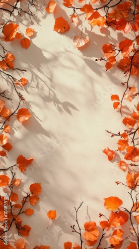Autumn leaves arranged on a light background create a natural frame for seaso...