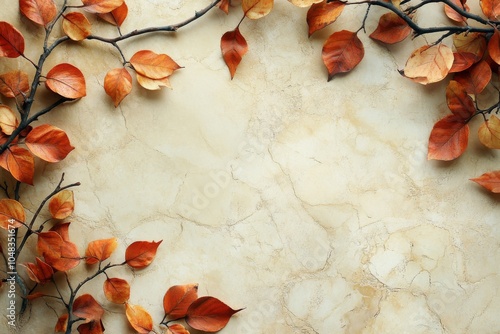 Autumn leaves arranged on a textured surface creating a seasonal decoration