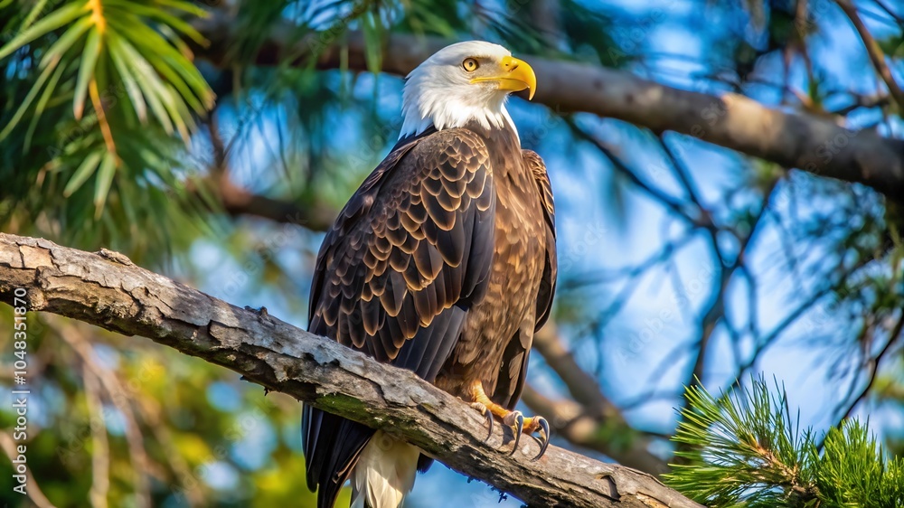 Bald Eagle Perched Majestically on Tree Branch Bald Eagle Perched Majestically on Tree Branch