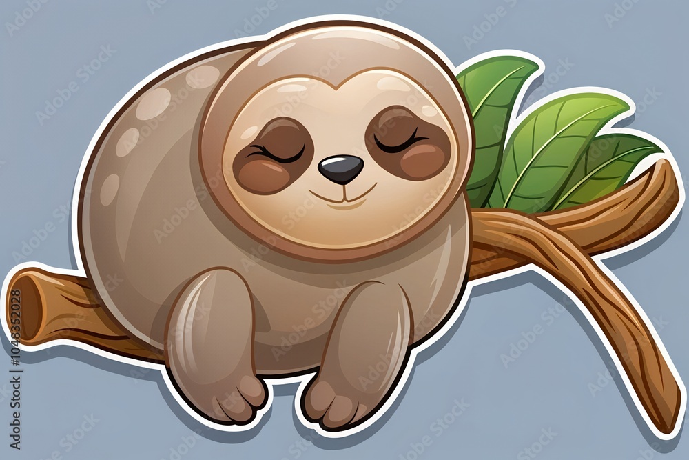 Fototapeta premium sticker-of-a-chubby-sloth-hanging-from-a-tree-bran