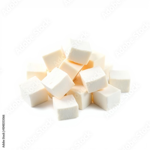 Feta Greek cheese cubes isolated on white background clipping path full depth of field