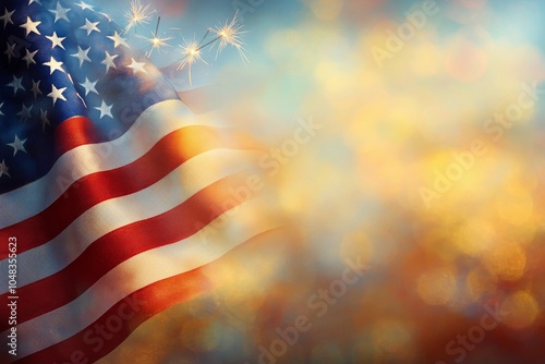 Celebratory display with American flag and sparkling lights during a festive ...