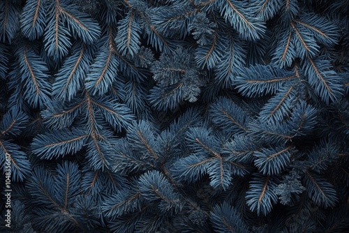 Dense blue fir tree foliage creating a calming natural backdrop during the wi...