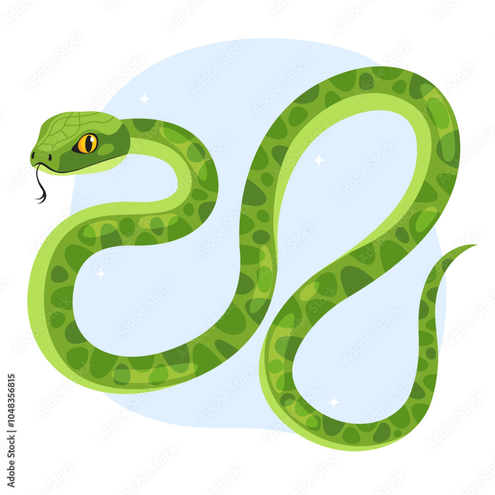 Fototapeta premium Cute green snake. Animal zodiac cartoon character, mascot, symbol of the year. New Year of the Snake, Lunar New Year or Chinese New Year. Illustration for greeting card, print.