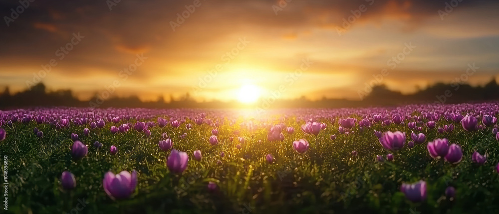 Naklejka premium vibrant cosmos flower field at sunset creates stunning view