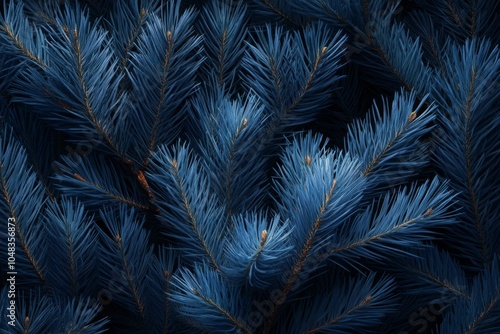 Dense blue fir tree foliage creating a calming natural backdrop during the wi...