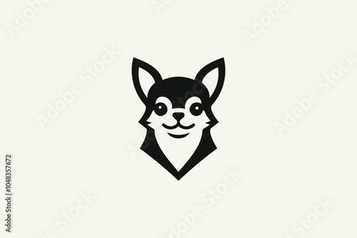 Cute cartoon dog face logo design with simple lines and features