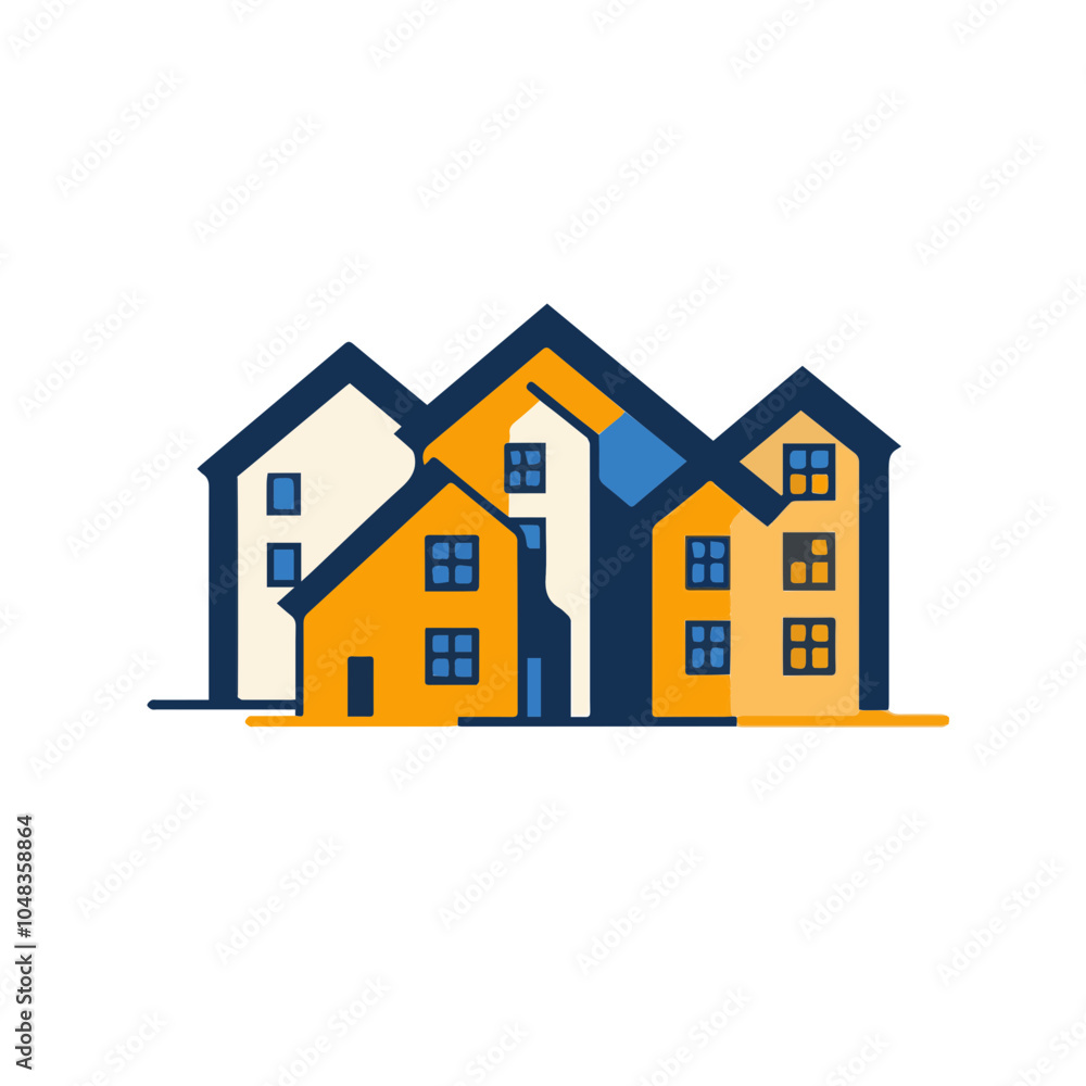 Minimalist multi-family housing logo with interconnected building shapes in blue and orange, perfect for real estate branding on LinkedIn. Minimalist multi-family housing logo with interconnected building shapes in blue and orange, perfect for real estate branding on LinkedIn.